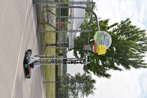 Tipsy shooting a Power Cube into a basket at the Keith Neighbourhood Strawberry Festival. Might be the wrong shape though...